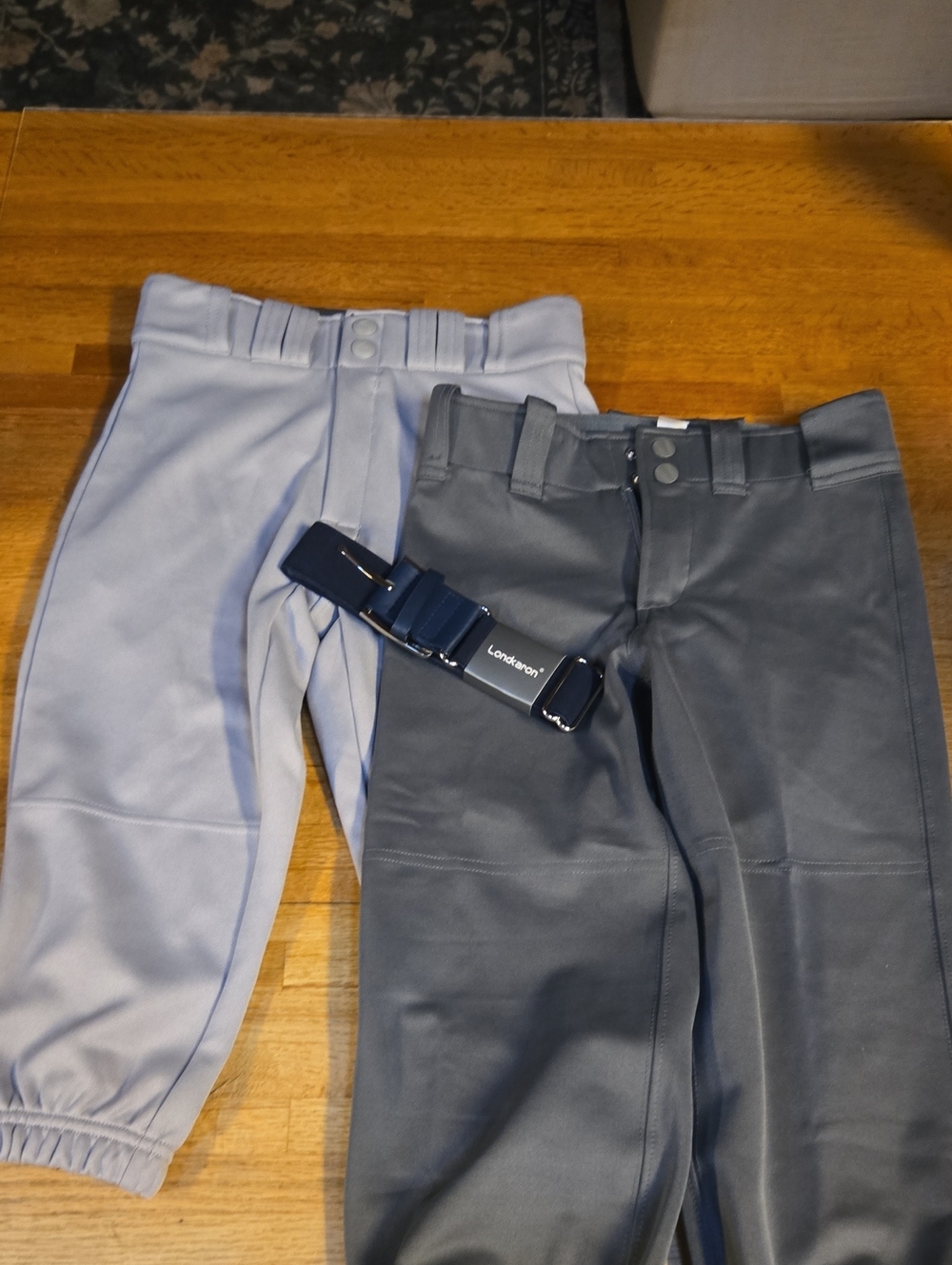 Easton Light Gray and Charcoal Kids Baseball Pants with Navy Belt